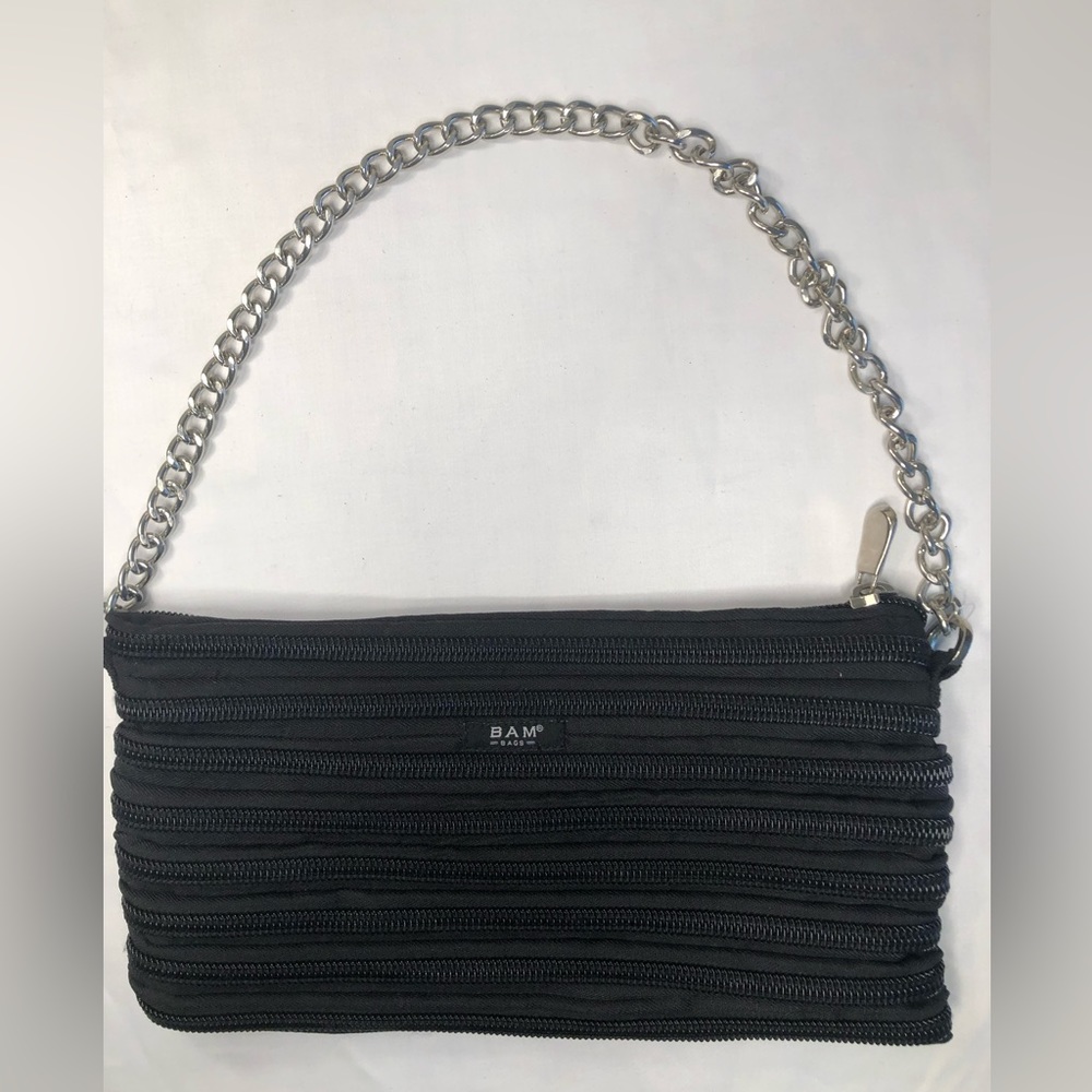 Bam Bags Handbag with silver chain. Black